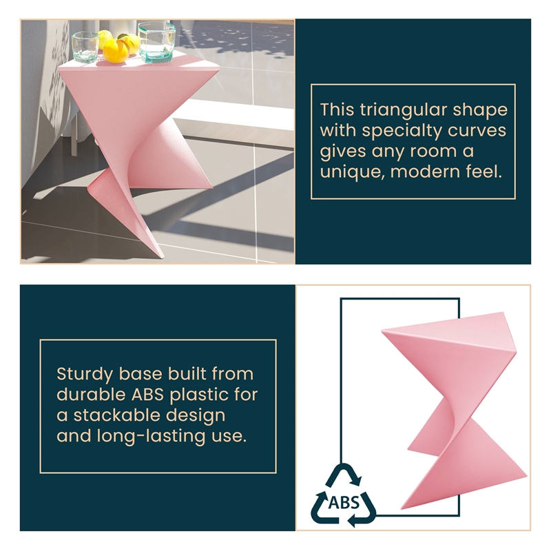 LeisureMod Randolph Modern Plastic Triangle End Table in Pink