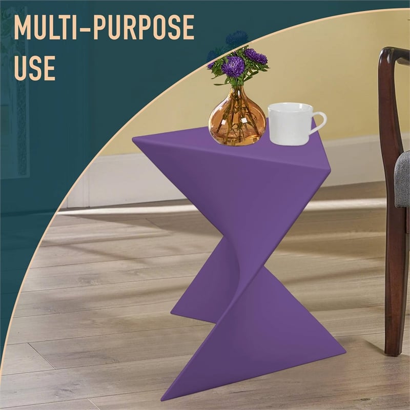 LeisureMod Randolph Modern Plastic Triangle End Table in Purple