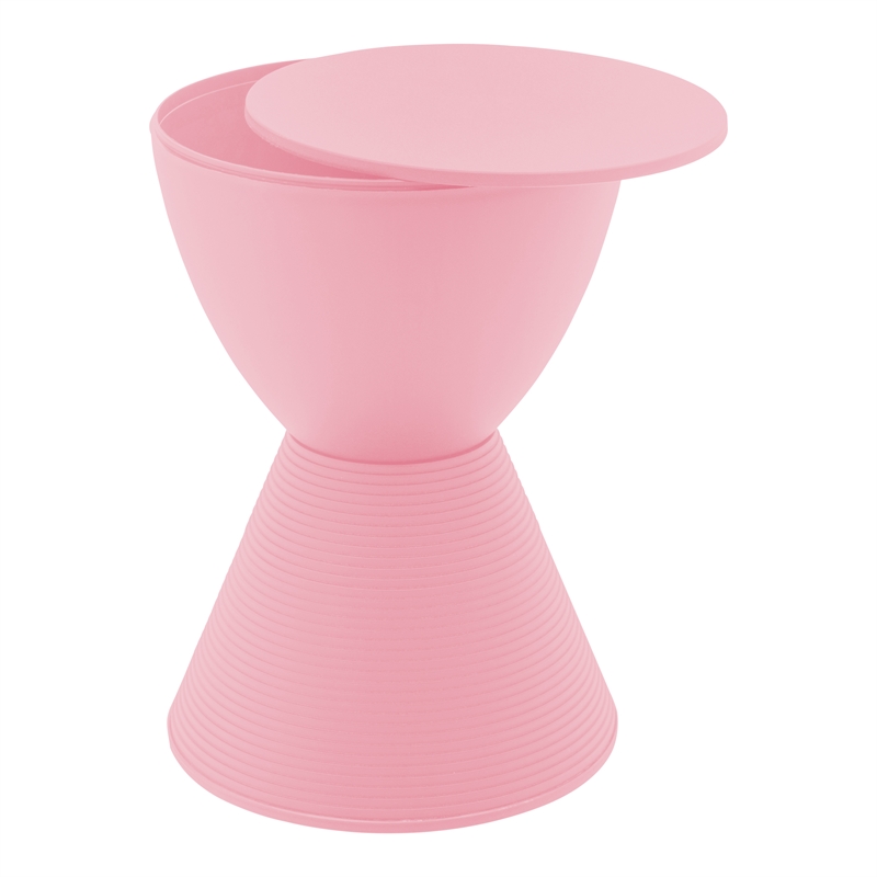 LeisureMod Boyd Modern Plastic Ribbed Round End Table in Pink