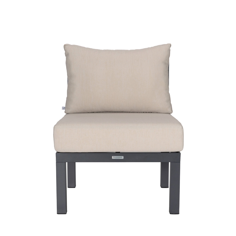 LeisureMod Chelsea 7-Piece Sectional And Fire Pit Table With Cushions in Beige