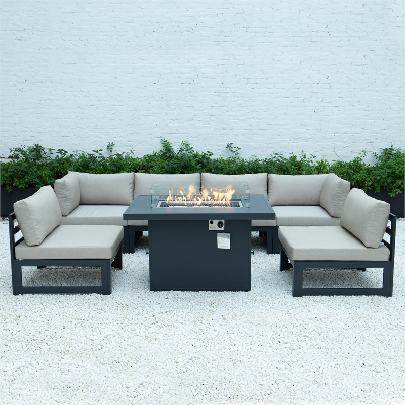 7 Piece Sectional And Fire Pit Table, Outdoor Sectional With Fire Pit Table
