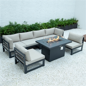 leisuremod chelsea 7-piece sectional and fire pit table with cushions