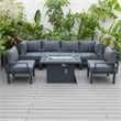 LeisureMod Chelsea 7-Piece Sectional And Fire Pit Table With Cushions in Black