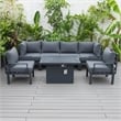 LeisureMod Chelsea 7-Piece Sectional And Fire Pit Table With Cushions in Black