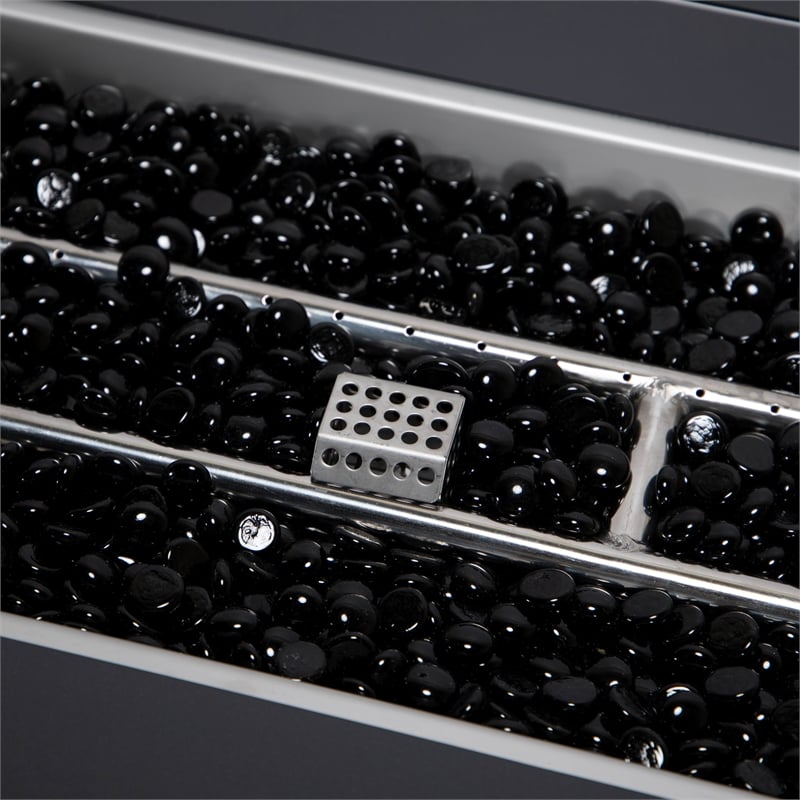 LeisureMod Chelsea 7-Piece Sectional And Fire Pit Table With Cushions in Black