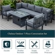 LeisureMod Chelsea 7-Piece Sectional And Fire Pit Table With Cushions in Black