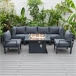 LeisureMod Chelsea 7-Piece Sectional And Fire Pit Table With Cushions in Black