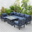LeisureMod Chelsea 7-Piece Sectional And Fire Pit Table With Cushions in Blue