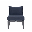 LeisureMod Chelsea 7-Piece Sectional And Fire Pit Table With Cushions in Blue