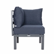 LeisureMod Chelsea 7-Piece Sectional And Fire Pit Table With Cushions in Blue
