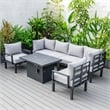 LeisureMod Chelsea 7-Piece Sectional And Fire Pit Table With Cushions in Gray
