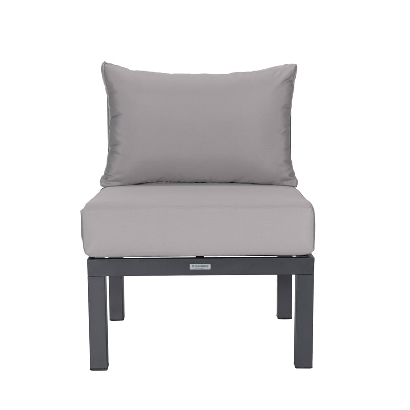 LeisureMod Chelsea 7-Piece Sectional And Fire Pit Table With Cushions in Gray