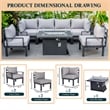 LeisureMod Chelsea 7-Piece Sectional And Fire Pit Table With Cushions in Gray