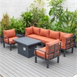 LeisureMod Chelsea 7-Piece Sectional And Fire Pit Table With Cushions in Orange