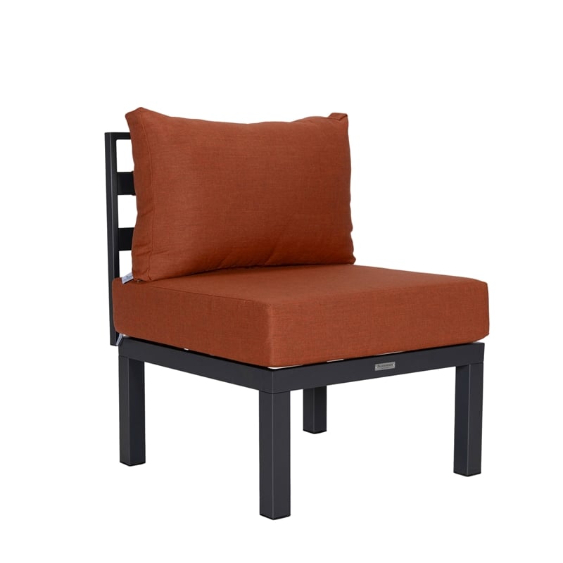 LeisureMod Chelsea 7-Piece Sectional And Fire Pit Table With Cushions in Orange