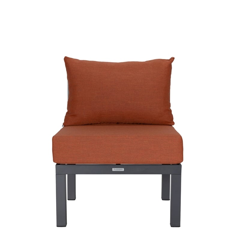LeisureMod Chelsea 7-Piece Sectional And Fire Pit Table With Cushions in Orange