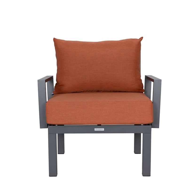 LeisureMod Chelsea 7-Piece Sectional And Fire Pit Table With Cushions in Orange