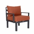 LeisureMod Chelsea 7-Piece Sectional And Fire Pit Table With Cushions in Orange