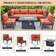 LeisureMod Chelsea 7-Piece Sectional And Fire Pit Table With Cushions in Orange