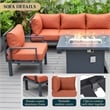 LeisureMod Chelsea 7-Piece Sectional And Fire Pit Table With Cushions in Orange