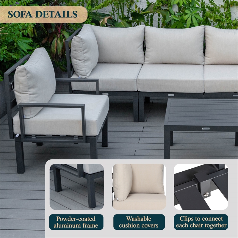 LeisureMod Chelsea 7-Piece Patio Set with Coffee Table and Cushions in Red