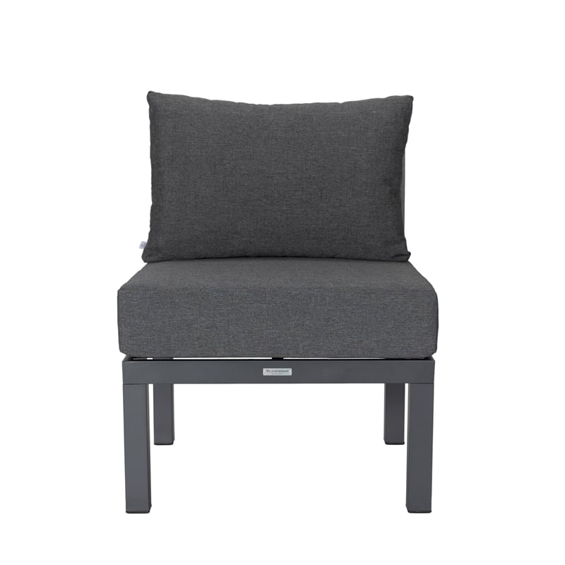 LeisureMod Chelsea 7-Piece Patio Set with Coffee Table and Cushions in Black