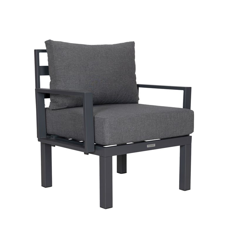 LeisureMod Chelsea 7-Piece Patio Set with Coffee Table and Cushions in Black