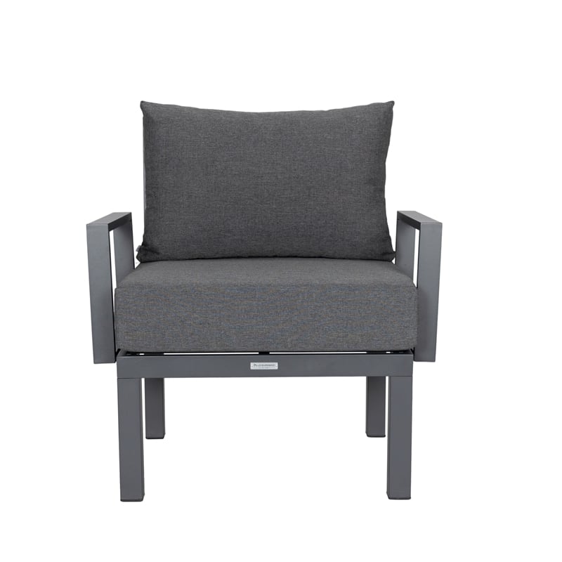 LeisureMod Chelsea 7-Piece Patio Set with Coffee Table and Cushions in Black