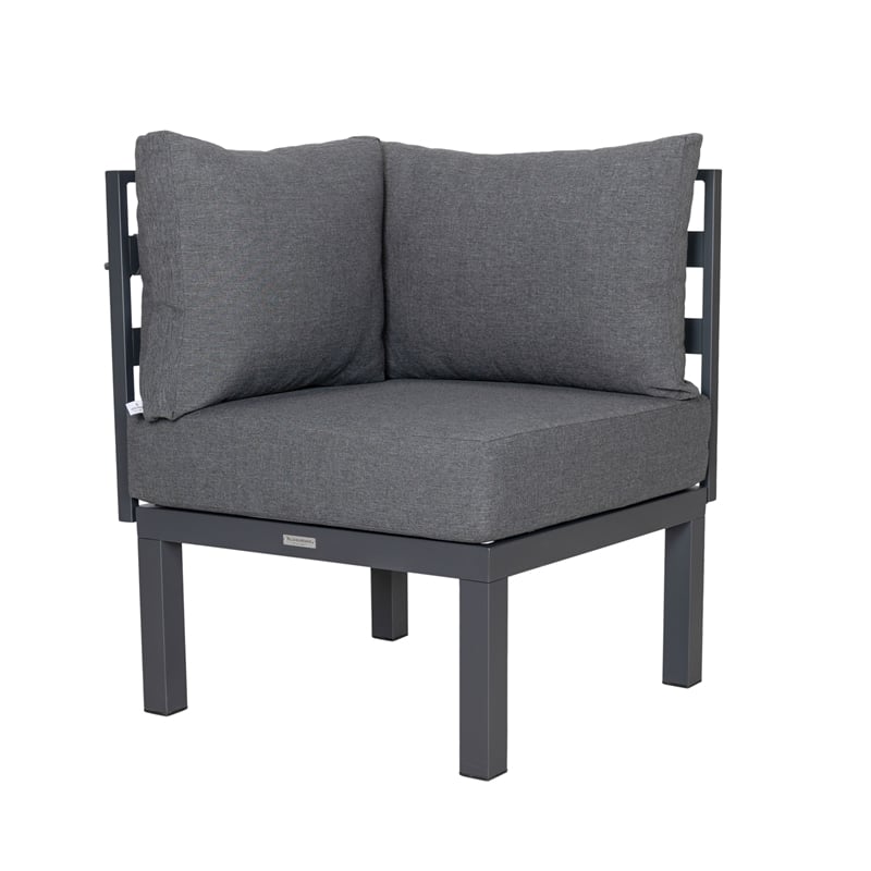 LeisureMod Chelsea 7-Piece Patio Set with Coffee Table and Cushions in Black