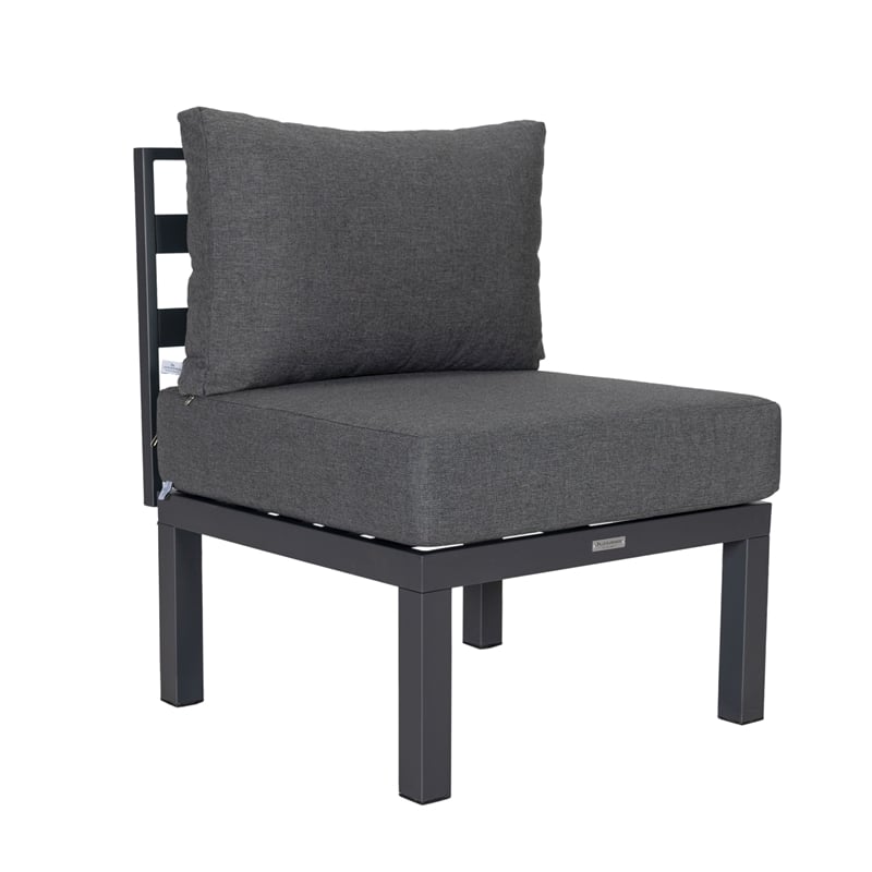 LeisureMod Chelsea 7-Piece Patio Set with Coffee Table and Cushions in Black