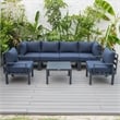 LeisureMod Chelsea 7-Piece Patio Set with Coffee Table and Cushions in Blue