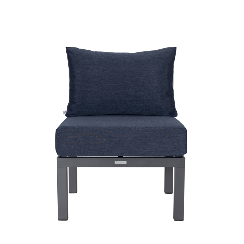 LeisureMod Chelsea 7-Piece Patio Set with Coffee Table and Cushions in Blue