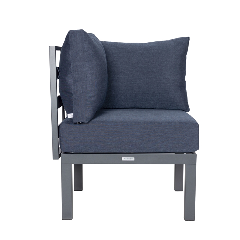 LeisureMod Chelsea 7-Piece Patio Set with Coffee Table and Cushions in Blue