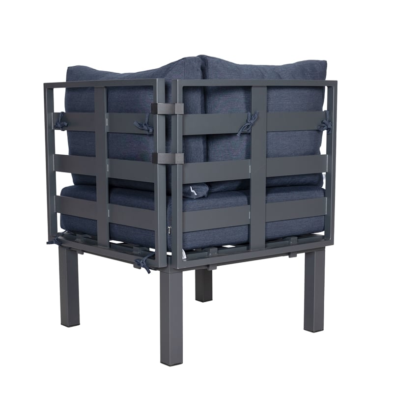 LeisureMod Chelsea 7-Piece Patio Set with Coffee Table and Cushions in Blue
