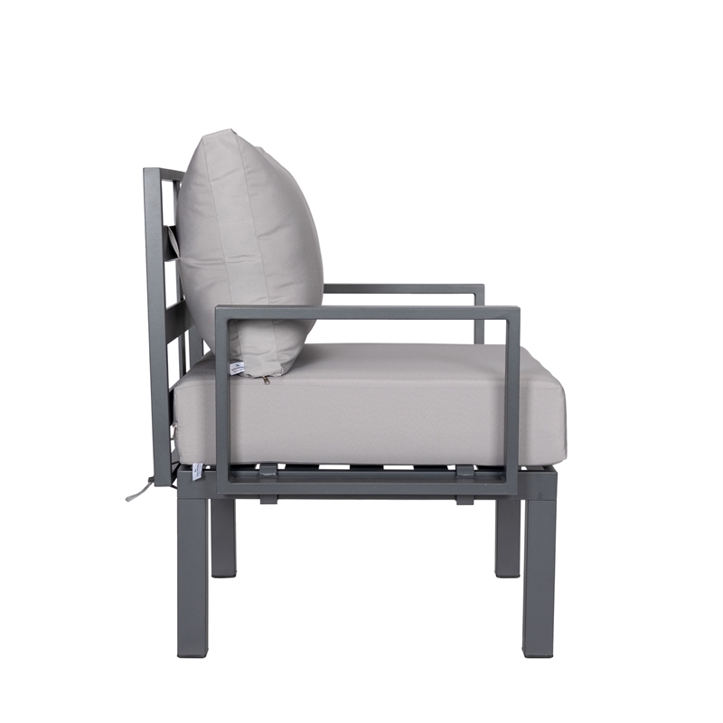 LeisureMod Chelsea 7-Piece Patio Set with Coffee Table and Cushions Light Gray