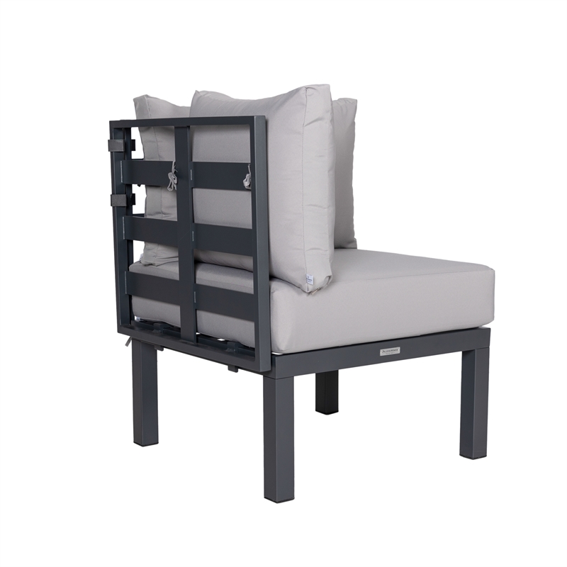 LeisureMod Chelsea 7-Piece Patio Set with Coffee Table and Cushions Light Gray