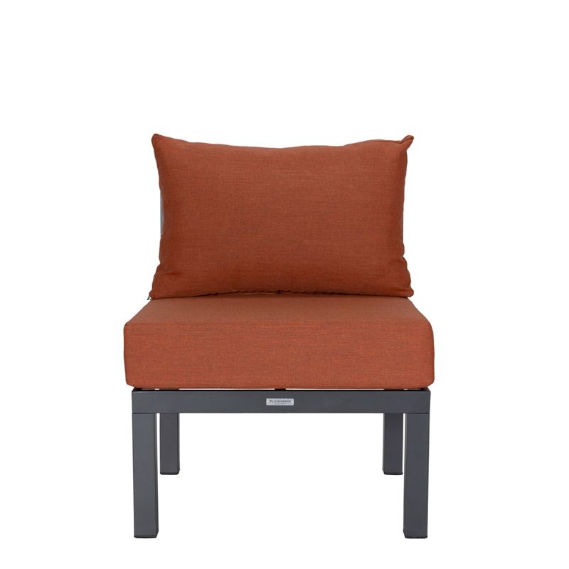 LeisureMod Chelsea 7-Piece Patio Set with Coffee Table and Cushions in Orange