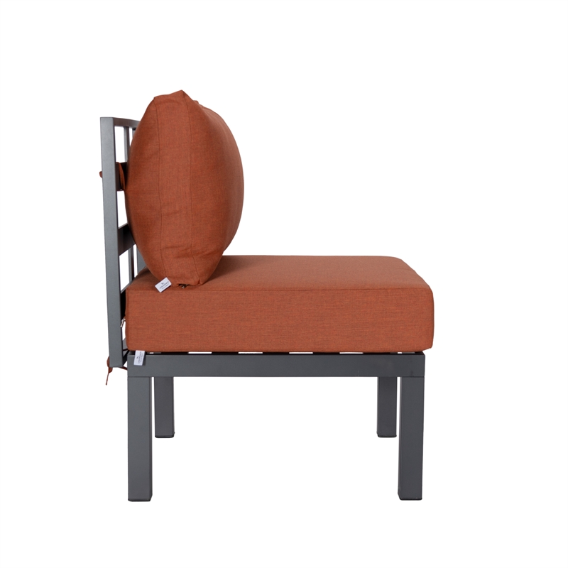 LeisureMod Chelsea 7-Piece Patio Set with Coffee Table and Cushions in Orange