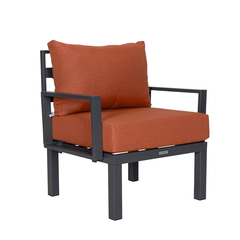 LeisureMod Chelsea 7-Piece Patio Set with Coffee Table and Cushions in Orange