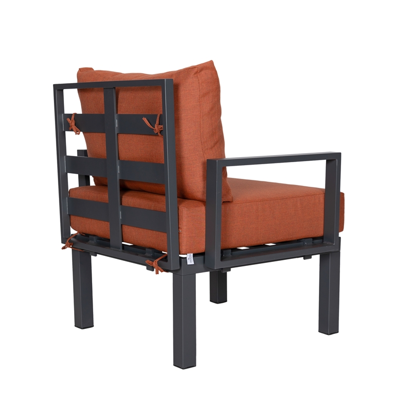 LeisureMod Chelsea 7-Piece Patio Set with Coffee Table and Cushions in Orange