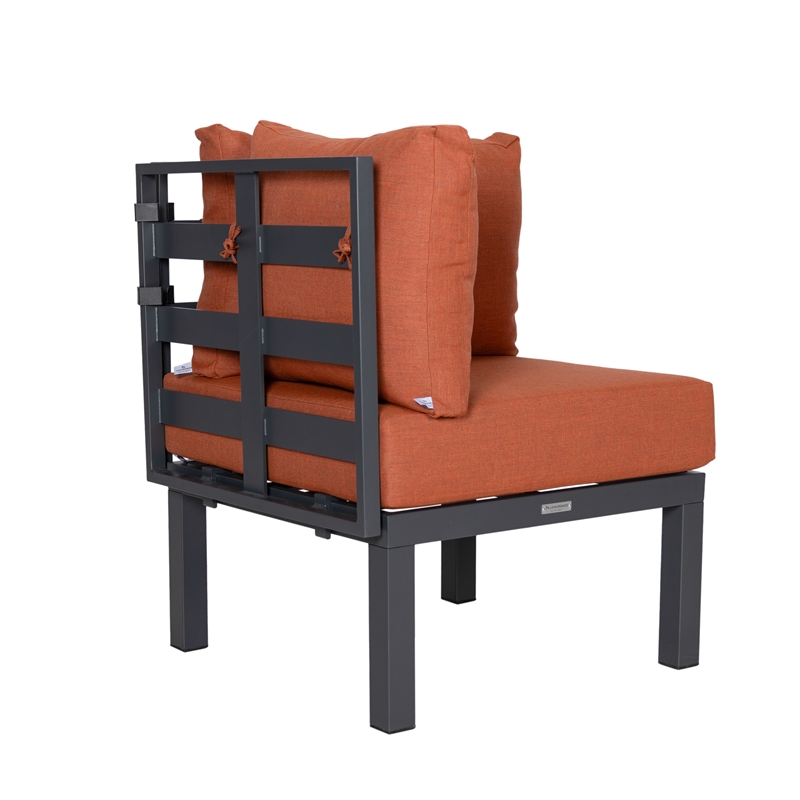 LeisureMod Chelsea 7-Piece Patio Set with Coffee Table and Cushions in Orange