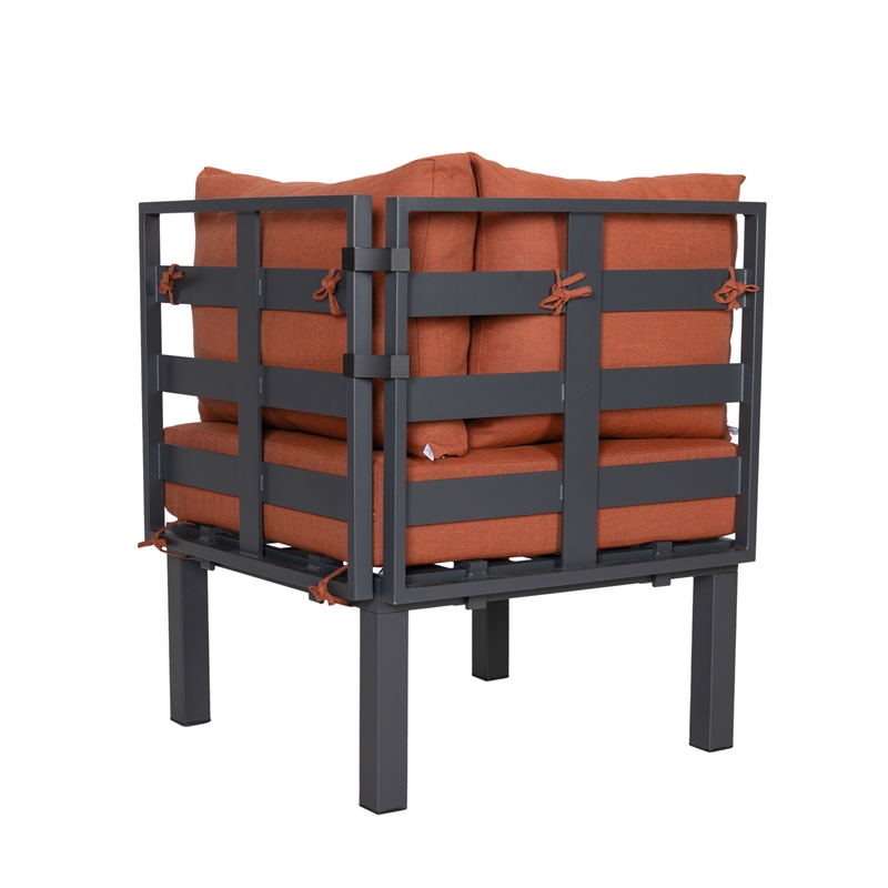 LeisureMod Chelsea 7-Piece Patio Set with Coffee Table and Cushions in Orange