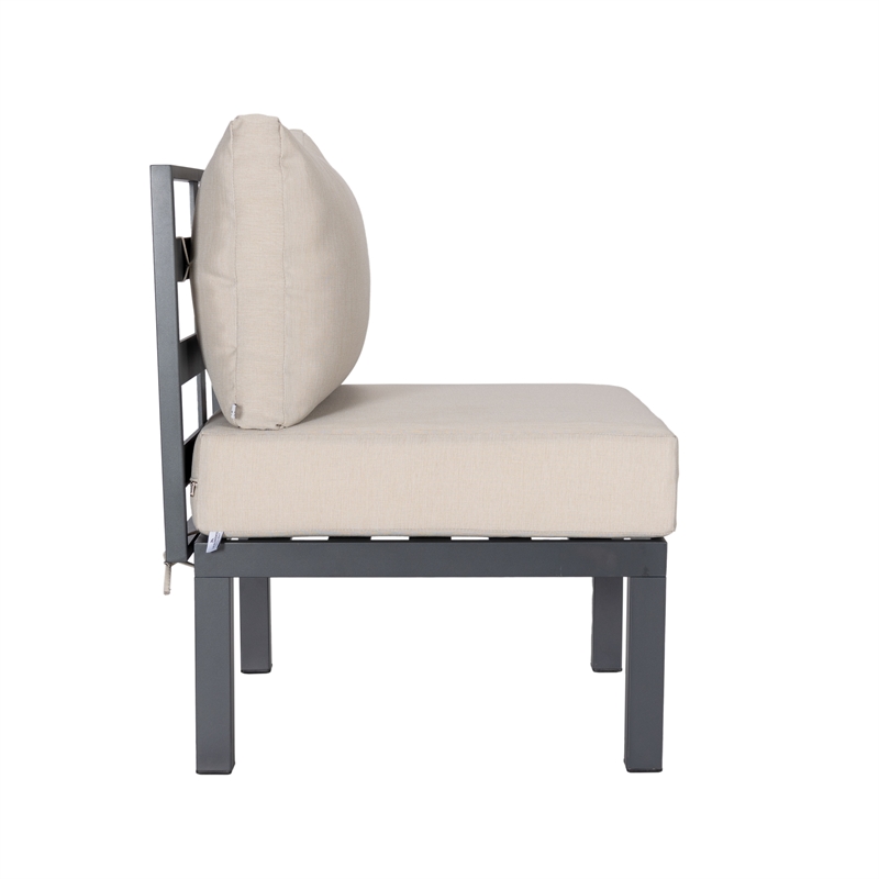 LeisureMod Chelsea 6-Piece Patio Set in Black Aluminum with Beige Cushions