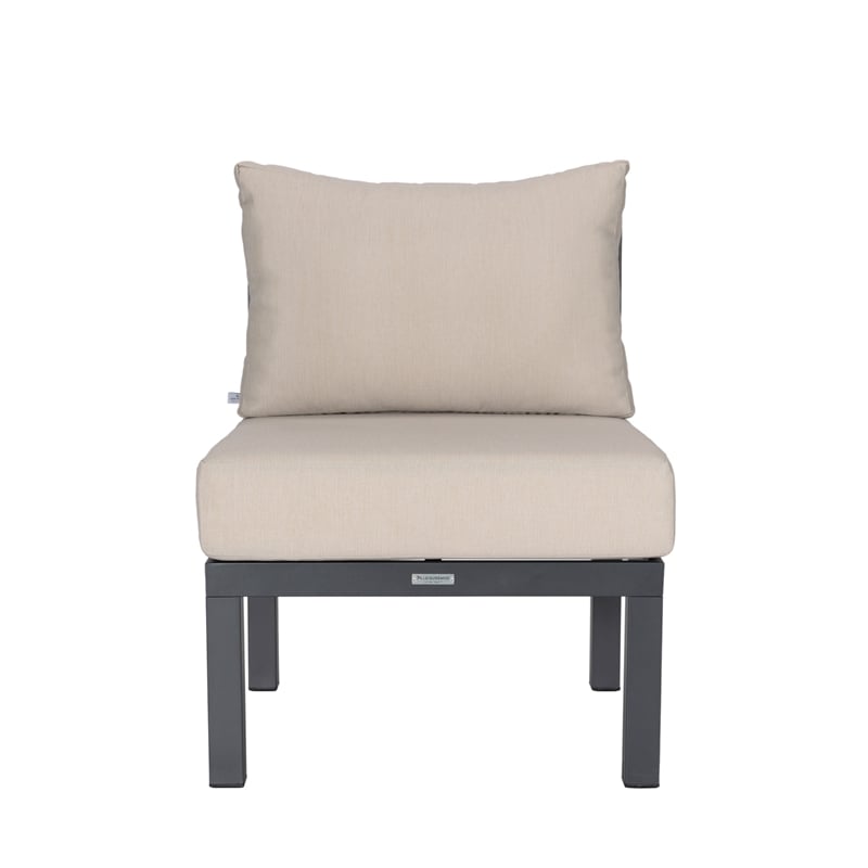 LeisureMod Chelsea 6-Piece Patio Set in Black Aluminum with Beige Cushions