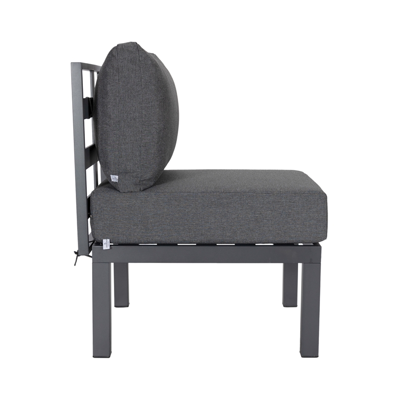 LeisureMod Chelsea 6-Piece Patio Set in Black Aluminum with Black Cushions