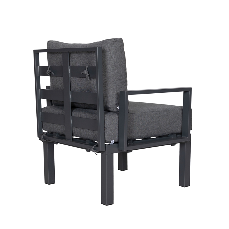 LeisureMod Chelsea 6-Piece Patio Set in Black Aluminum with Black Cushions