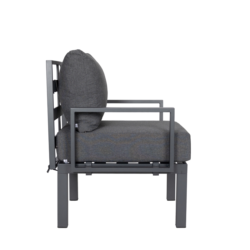LeisureMod Chelsea 6-Piece Patio Set in Black Aluminum with Black Cushions