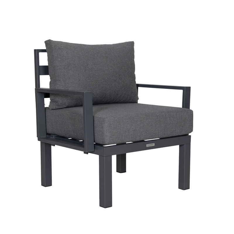 LeisureMod Chelsea 6-Piece Patio Set in Black Aluminum with Black Cushions