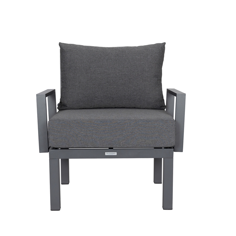 LeisureMod Chelsea 6-Piece Patio Set in Black Aluminum with Black Cushions