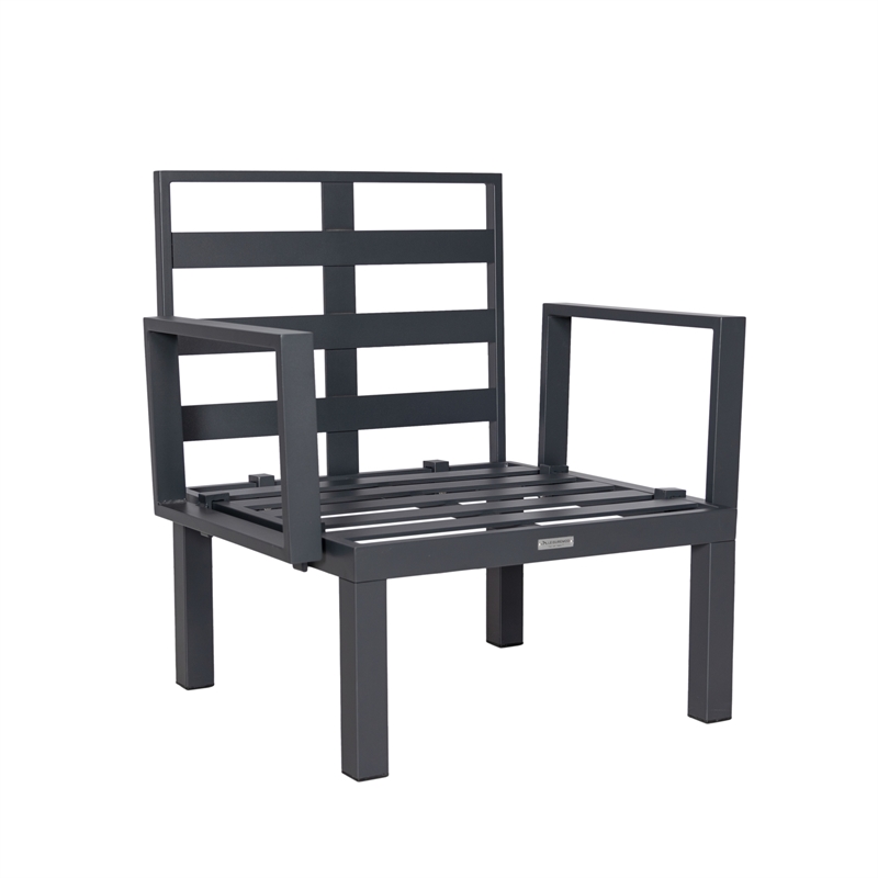 LeisureMod Chelsea 6-Piece Patio Set in Black Aluminum with Black Cushions